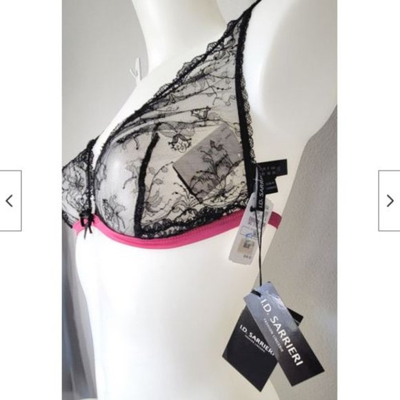 NWT I.D. Sarrieri Black Lace Swarovski Crystal Bralette Bra 36C - Picture 4 of 9